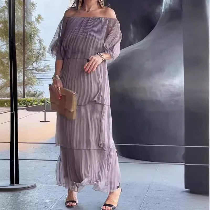 Dame Off-Shoulder Maxikjole med plisserede detaljer Stilla