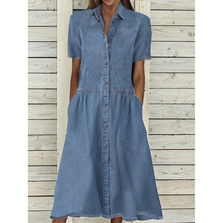 Dame Knap-Down Denim Midi Kjole Stilla