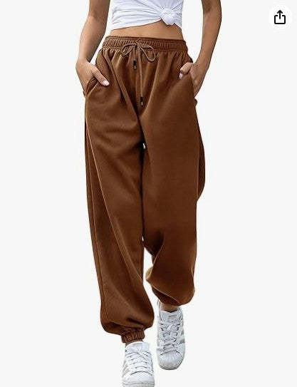 Kvinders casual sweatpants med høj talje og sidelommer med lynlås Skovae