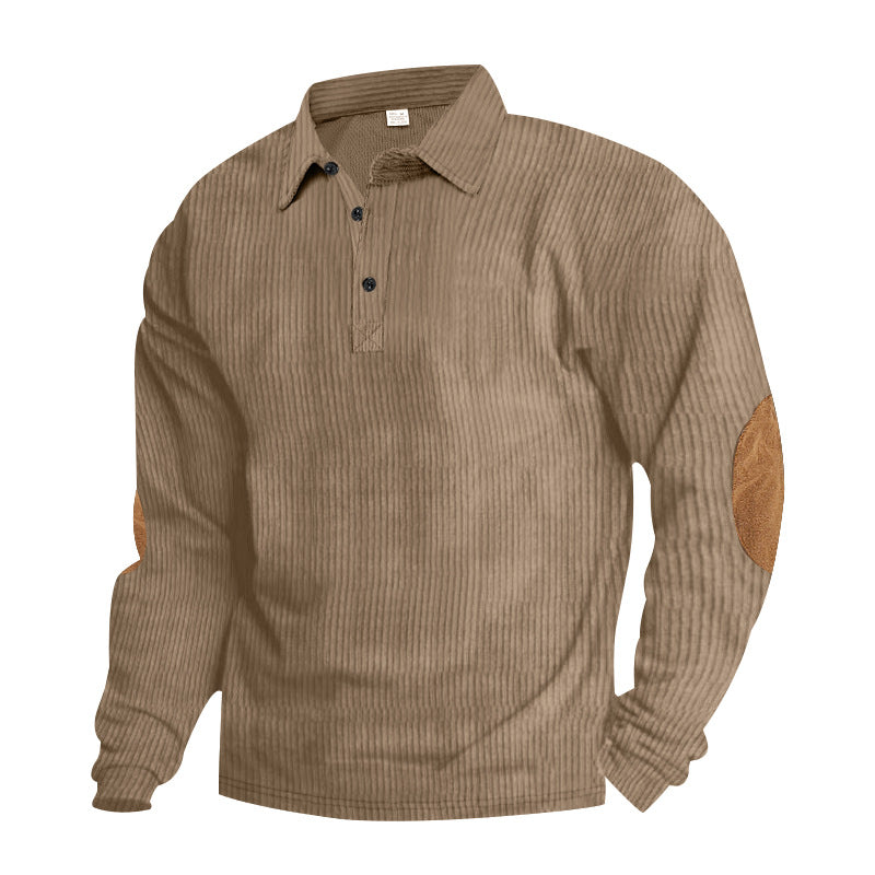 Herren afslappet langærmet sweater med struktureret ribdesign og læderapplikationer Stilla