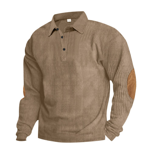 Herren afslappet langærmet sweater med struktureret ribdesign og læderapplikationer Stilla