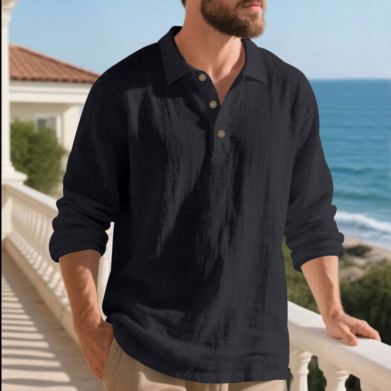 Herre langærmet Henley-shirt i åndbart bomuldsblandingsmateriale med moderne design Stilla