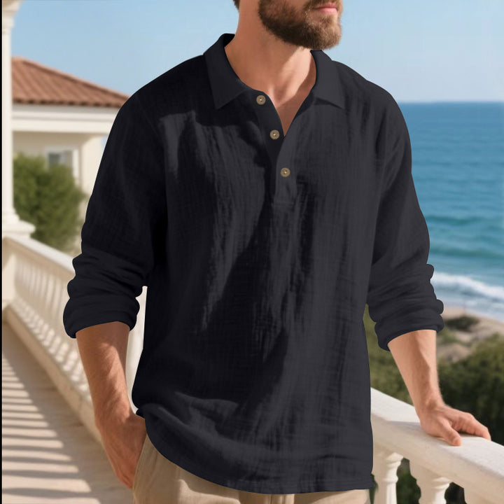 Herre langærmet Henley-shirt i åndbart bomuldsblandingsmateriale med moderne design Stilla
