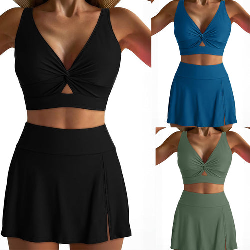 Dame sport-bikini-sæt med mod chic knude-top og elegant nederdel Skovae
