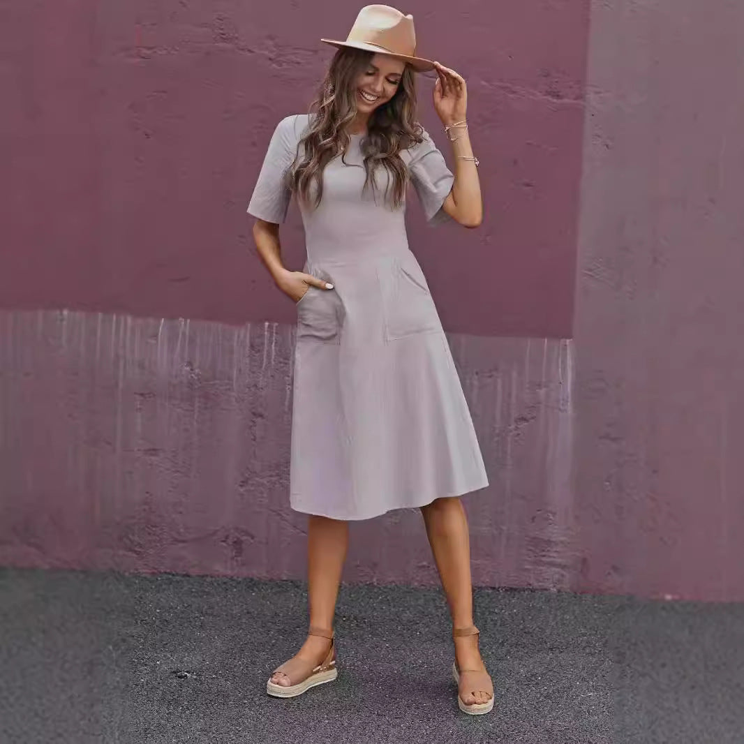 Dame Midi Kjole med Lommer Stilla