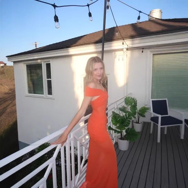 Dame Off-Shoulder Maxikjole med raffinerede draperinger Skovae