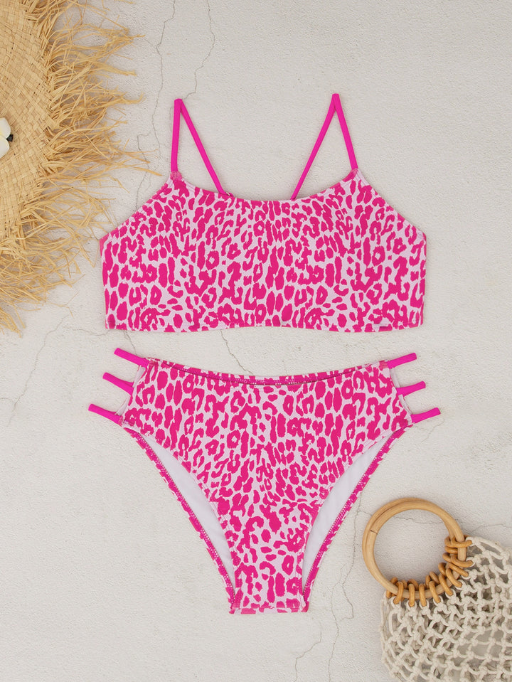 Dame triangel-bikinitop med trendy leopardmønster og justerbare stropper Stilla