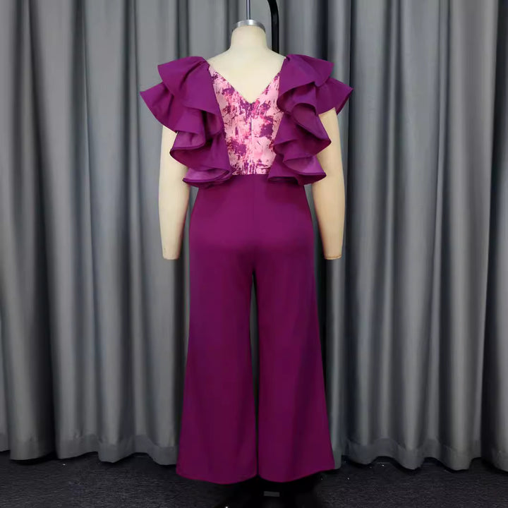 Dame elegant jumpsuit med voluminøse flæsedetaljer Skovae