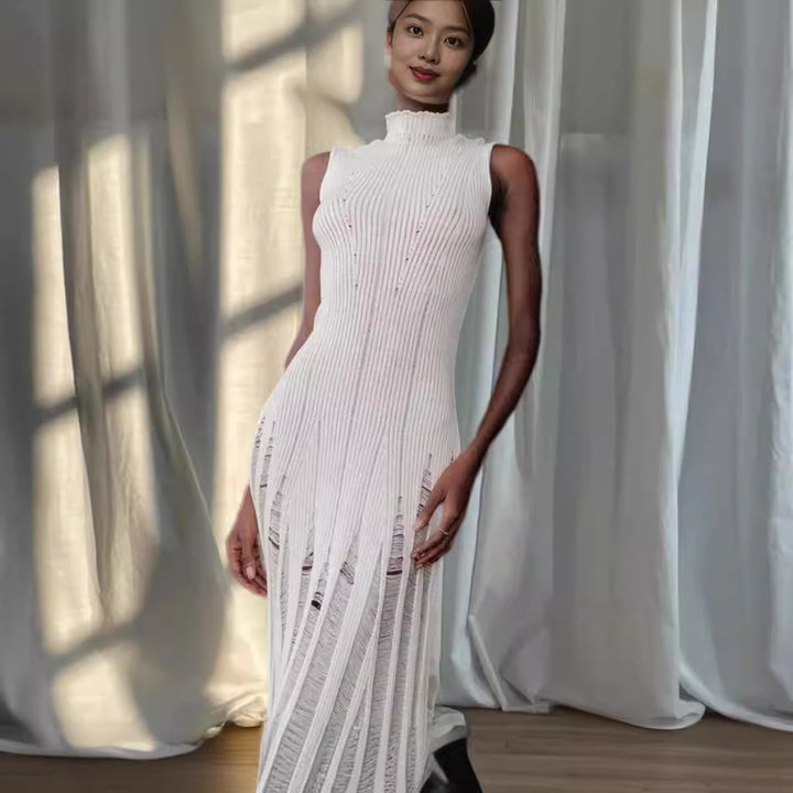 Dame Maxikjole med elegant ribstrik-design og raffinerede cut-out-detaljer Stilla