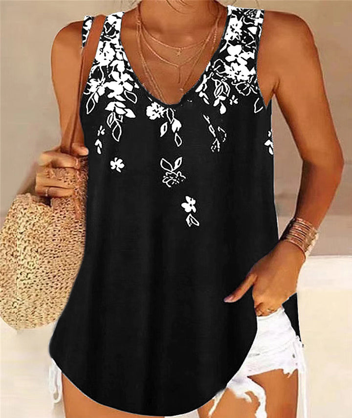 Dame Floral Print V-udskæring Tunika Top Stilla