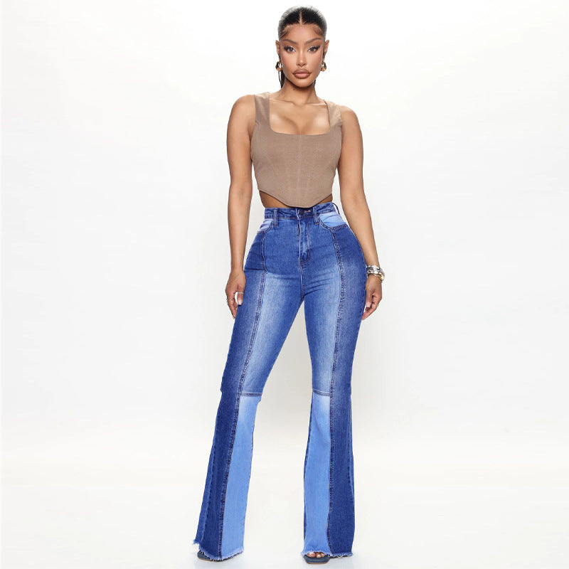 Dame Flared Jeans med kreativ farveblok-design Stilla