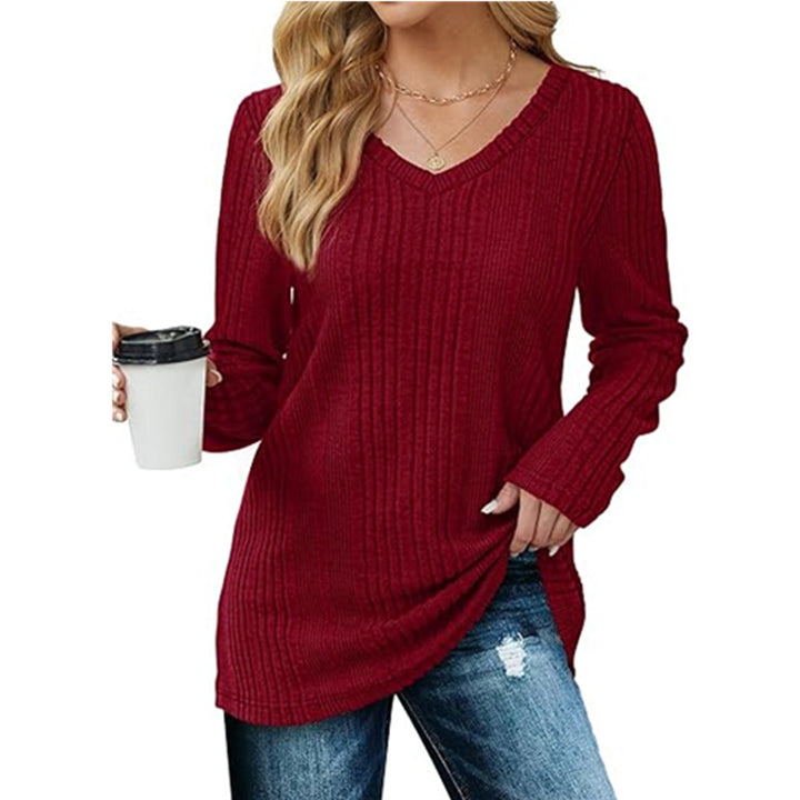 Dame Stor V-Udskæring Sweater med Ribbestruktur Stilla