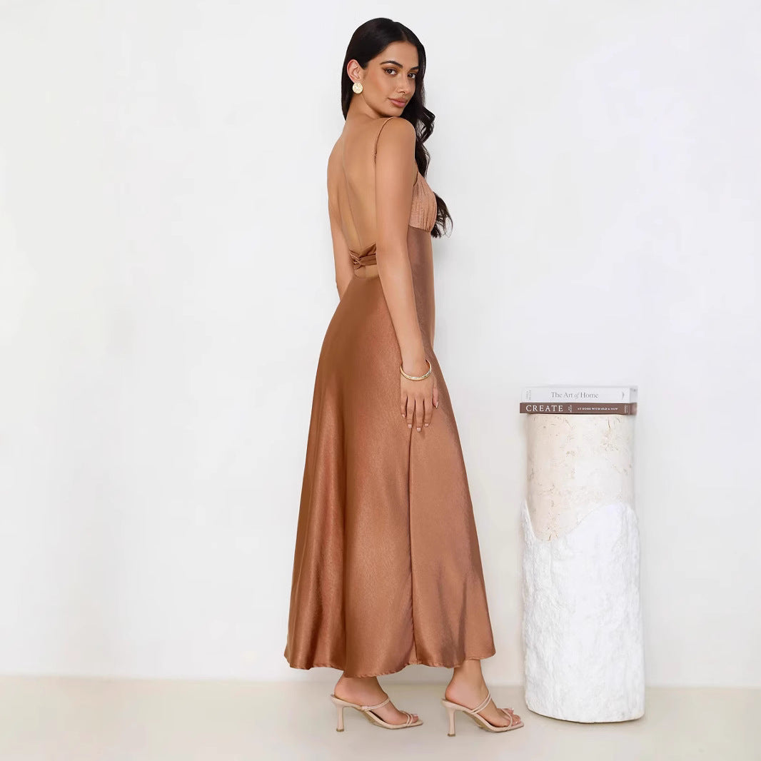 Dame elegant satin kjole med spaghetti stropper Stilla