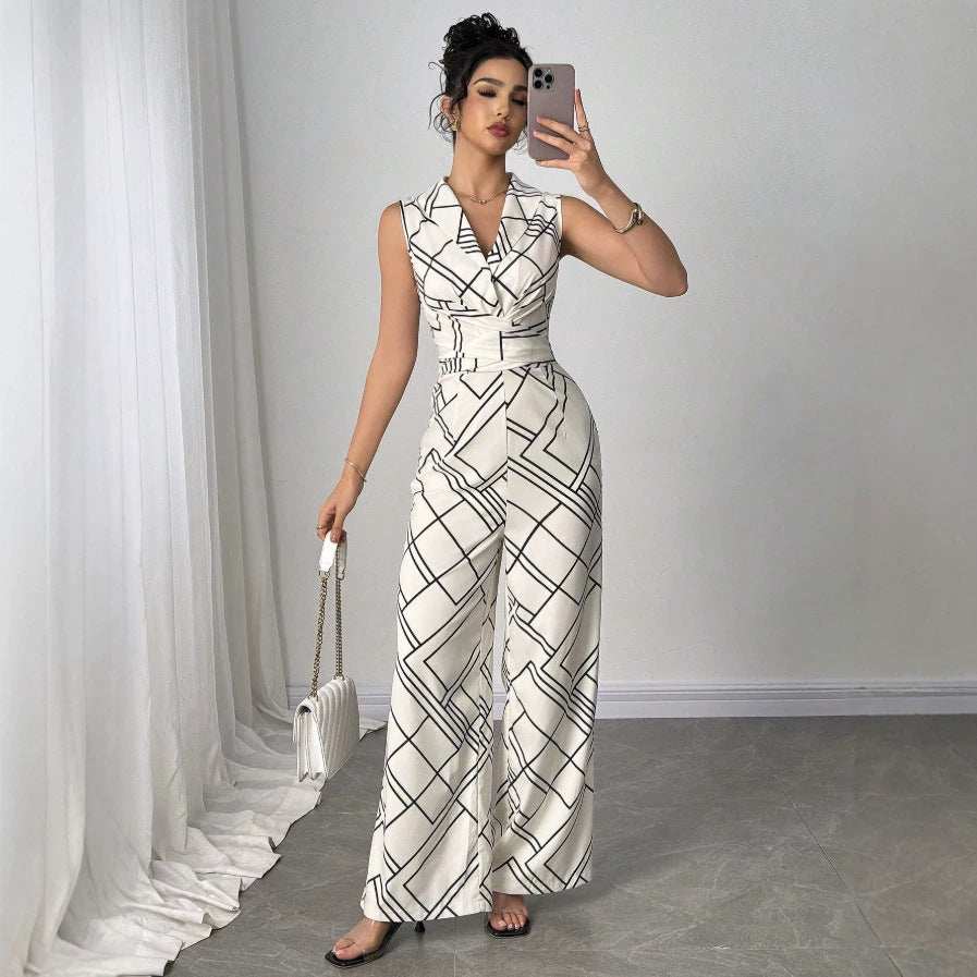 Damer Elegant jumpsuit med geometrisk mønster og figursyet pasform Skovae