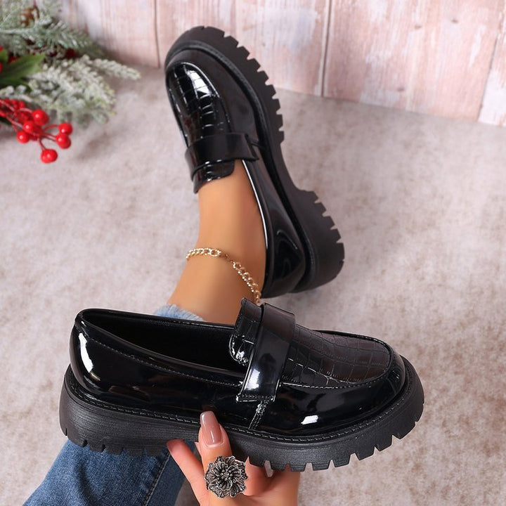 Dame Chunky Loafers med blank lakoverflade og skridsikker profilsål Stilla