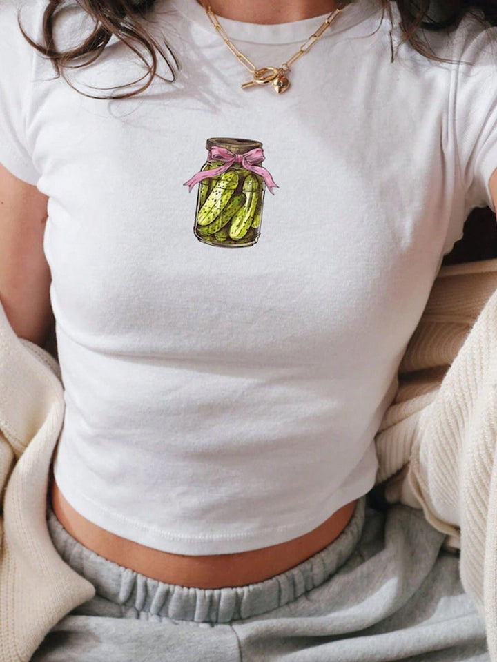 Dame Crop-Top med iøjnefaldende tekst Skovae