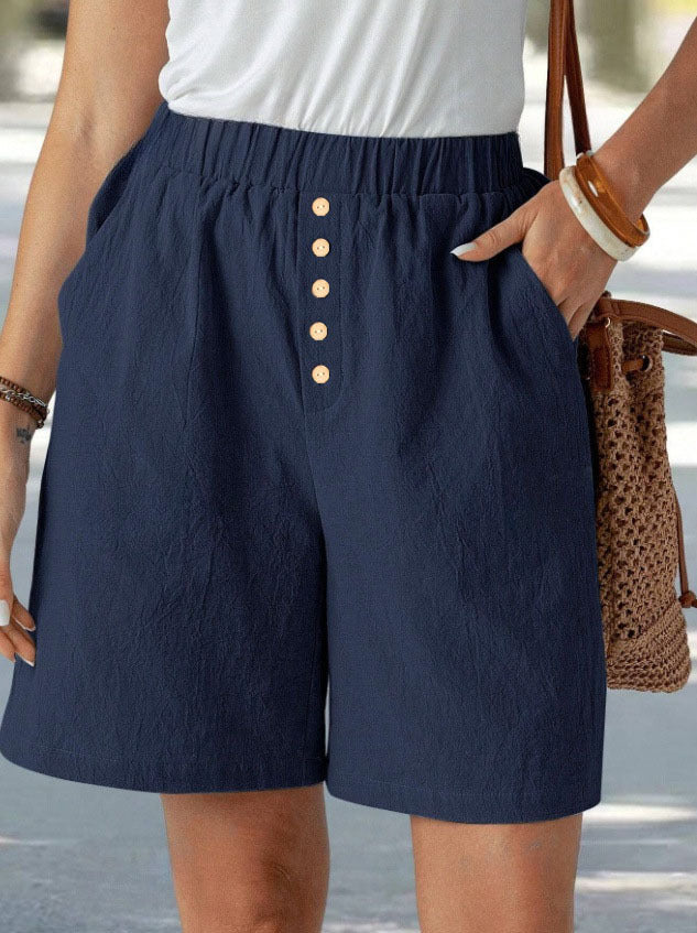 Dame afslappede shorts med elastisk talje og knapdetalje Stilla