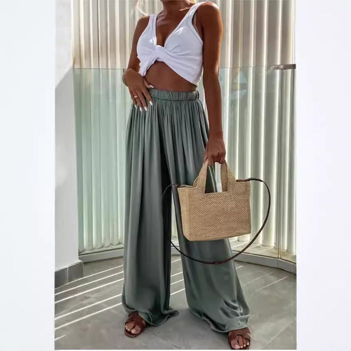 Damer bred Palazzo-bukser med elastisk talje og flydende stof Stilla