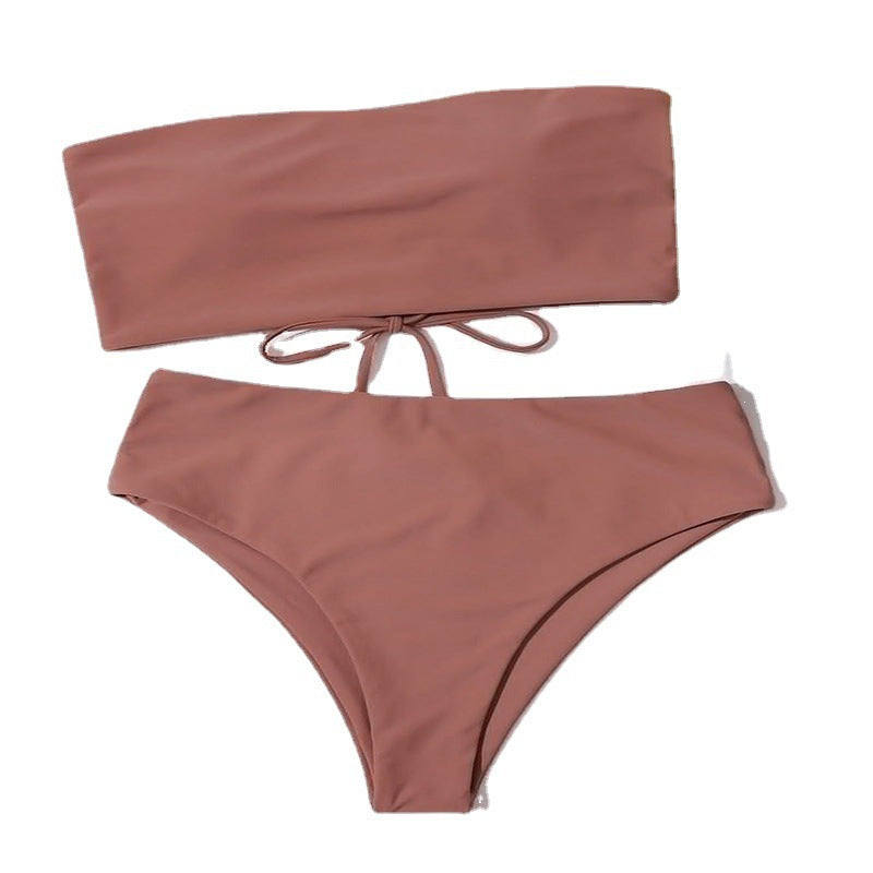 Dame Bandeau-bikini-sæt med høj talje trusse og justerbare stropper Skovae