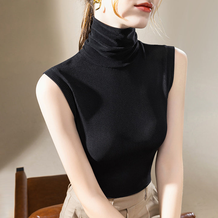 Dame ærmeløs Turtleneck-top i højkvalitets ribmateriale Stilla