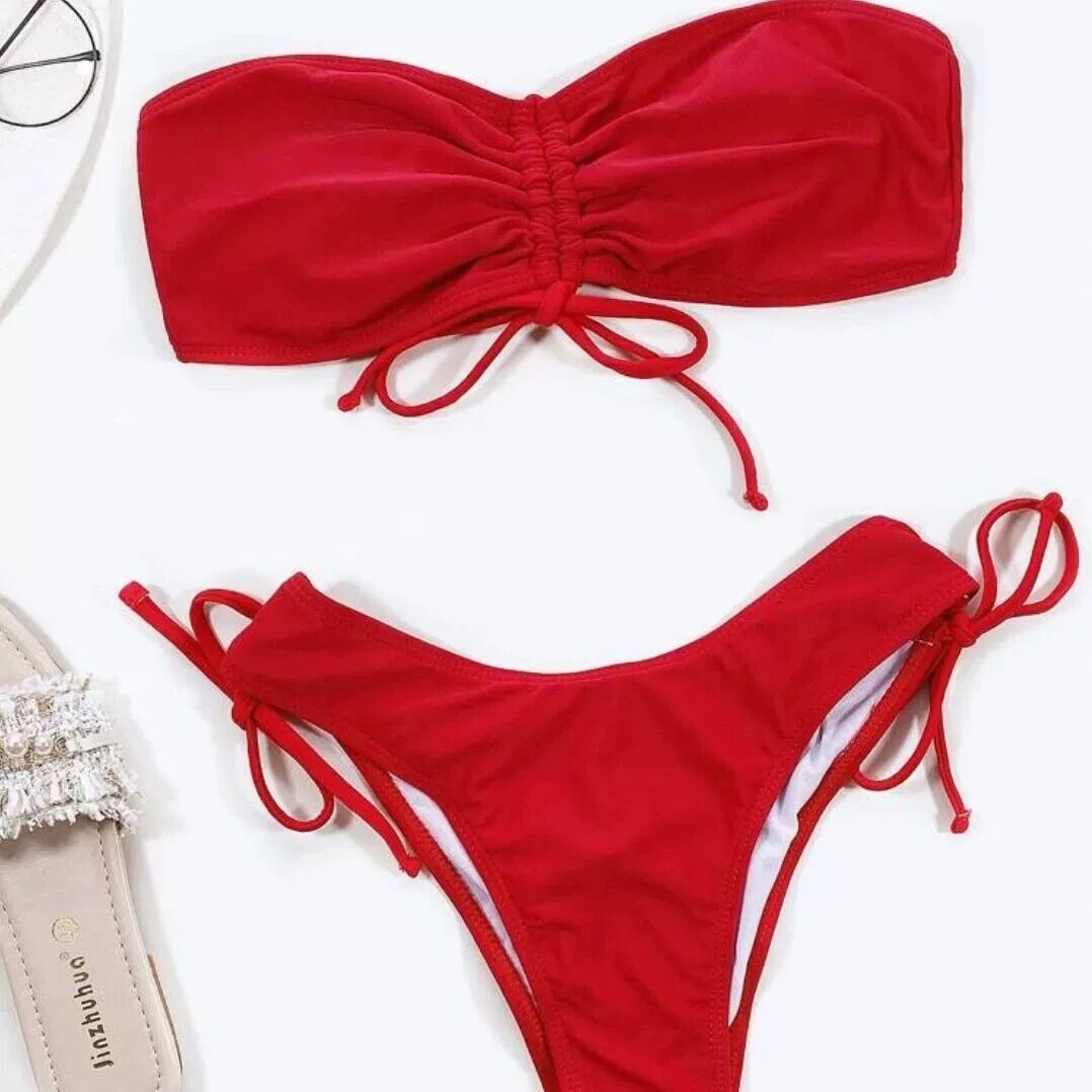Dame Strapless Rynkning Bikini Sæt Stilla