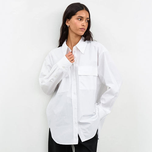 Dame Oversized Skjorte med påsyede lommer og moderne snit Stilla