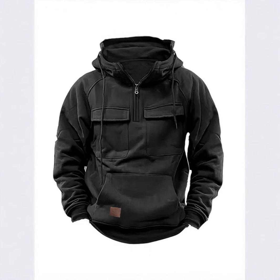 Herrer funktionel hættepullover med lommer og kvart lynlås Stiila