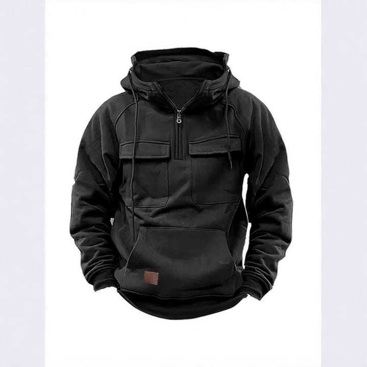 Herrer funktionel hættepullover med lommer og kvart lynlås Stiila