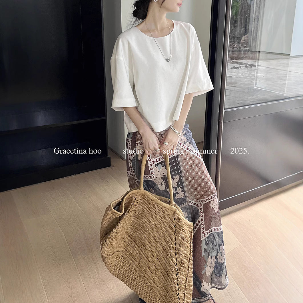 Dame Patchwork Maxi-nederdel med spidsedetaljer og flydende snit Stilla