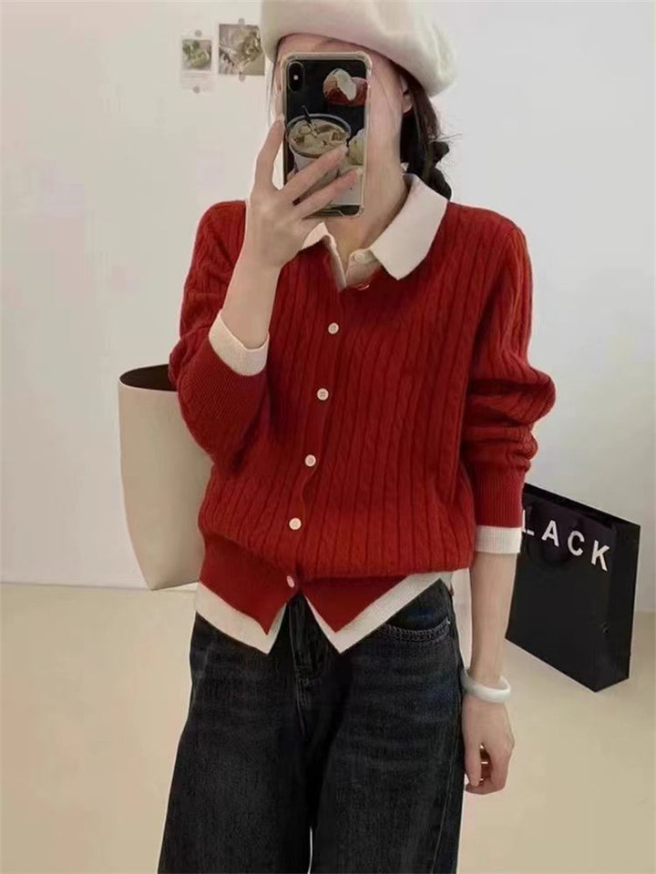 Dame behagelig strik sweater med fashionabel knapdesign og ribbet tekstur Stilla