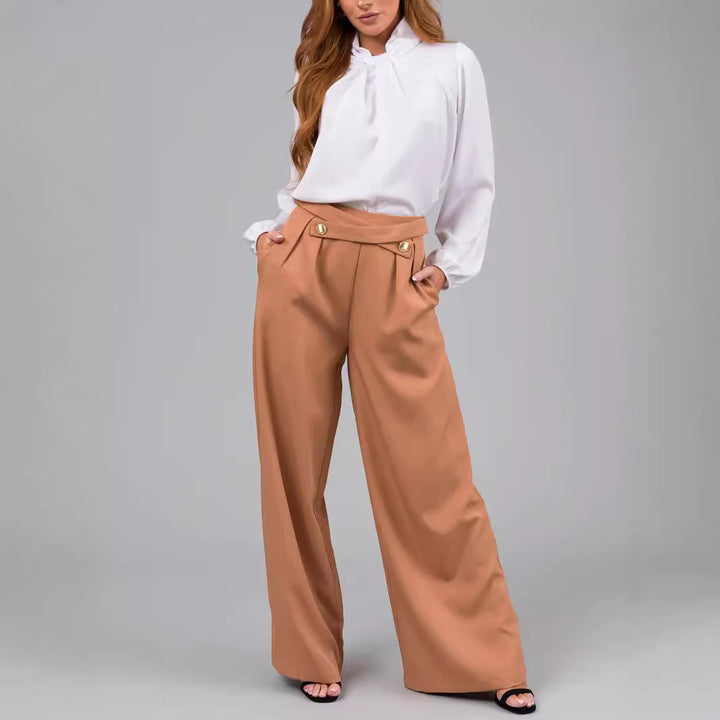 Dame bred høj talje bukser med elegante knapdetaljer Stiila