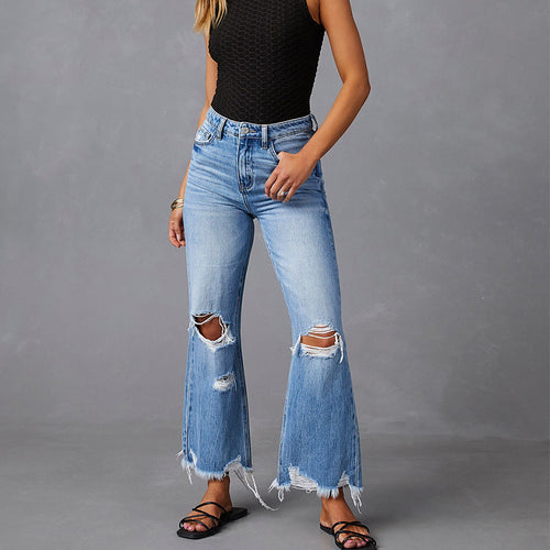 Dame Flared Jeans med Distressed-effekter og høj talje Stilla