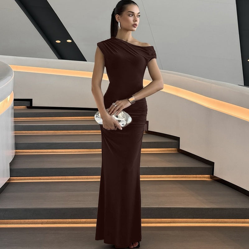 Damer Elegant Wrap Maxikjole med asymmetrisk skulderparti Skovae