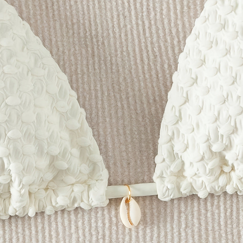 Dame triangel-bikini med elegante musling-detaljer og justerbare stropper Stilla