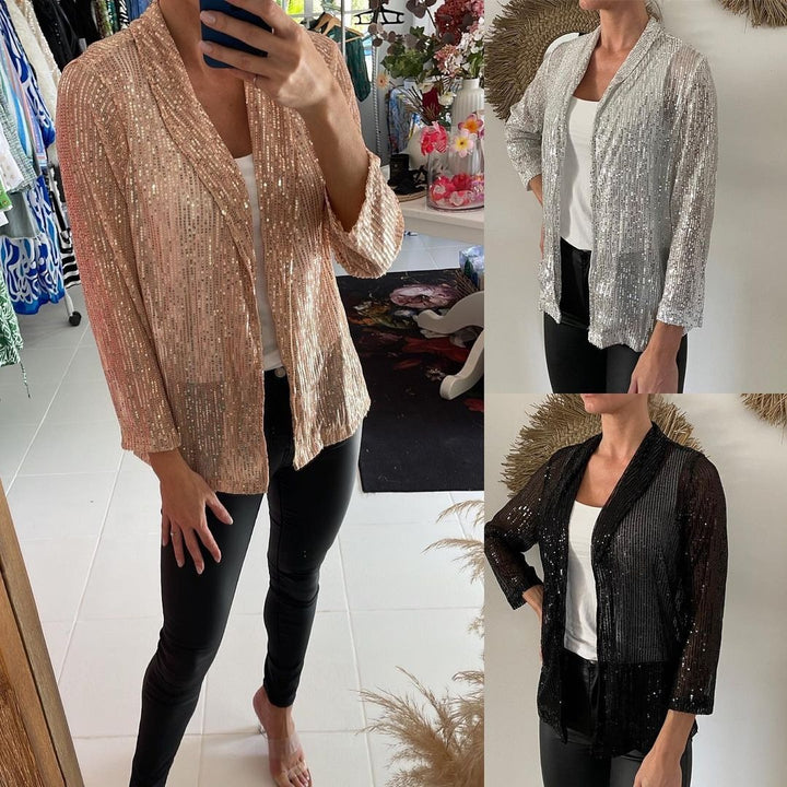 Dame Glitrende Overshirt-Jakke med elegant snit og skinnende Paillettetrim Stilla
