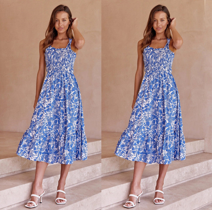 Femme Floral Smocked Maxi Kjole Stilla