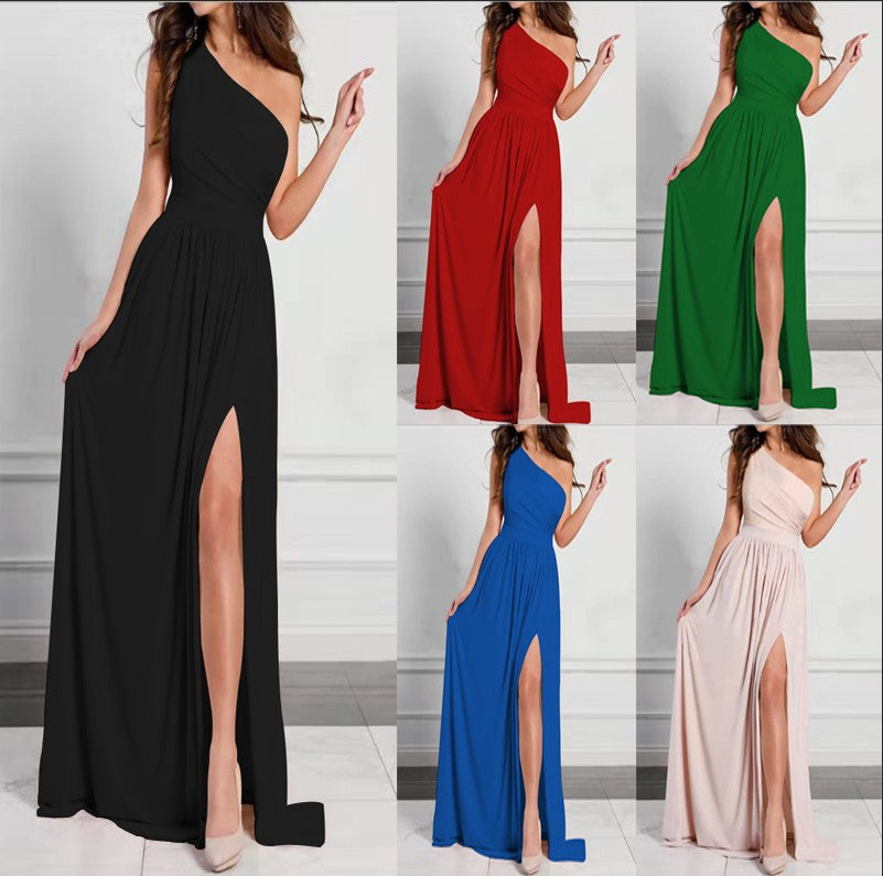 Dame elegant asymmetrisk maxikjole med højt slid Stilla