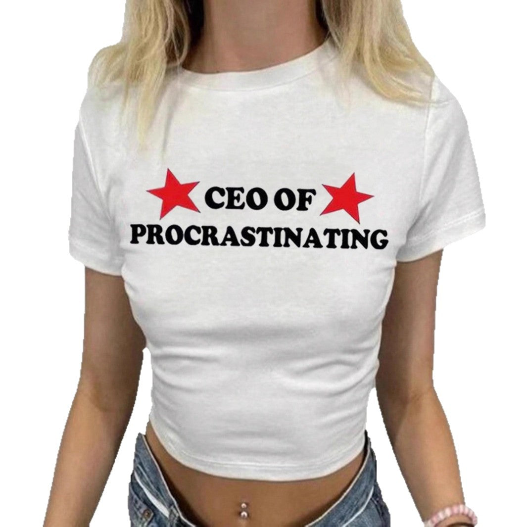 Dame T-shirt med kreativt statement-tryk Skovae