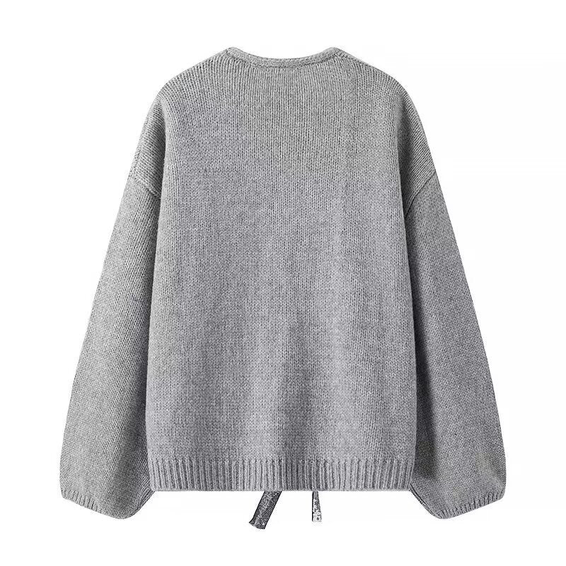 Femme Dekorativ Strikcardigan med Pailletterbånd Stilla