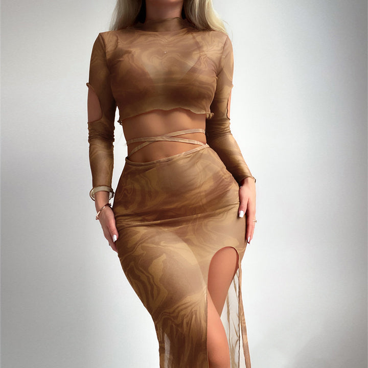 Femme Cut-Out To-delt Nederdel Sæt med Gennemsigtige Detaljer Stilla