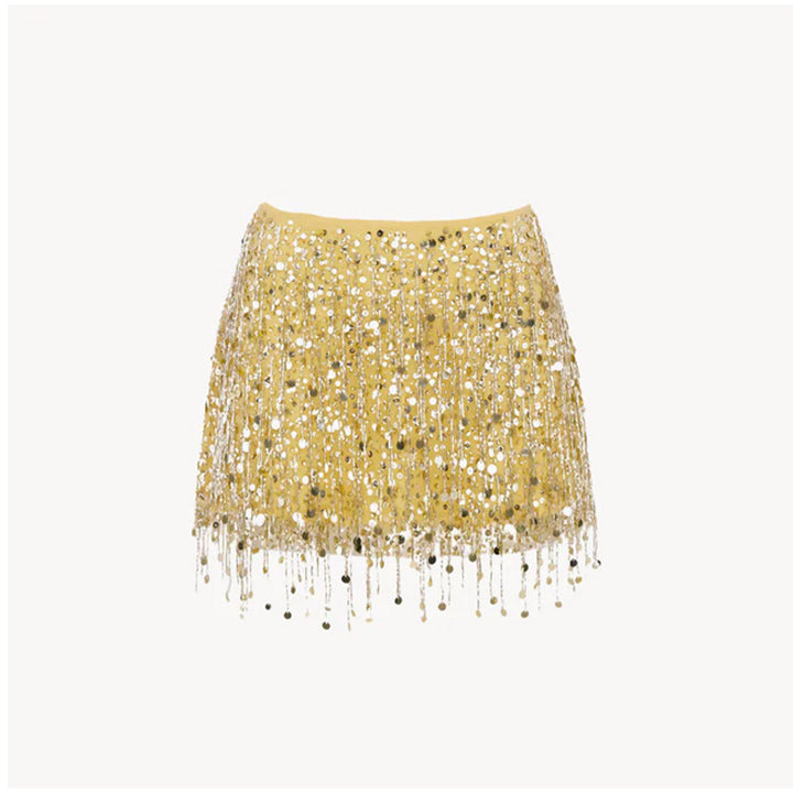 Dame Glitrende Crop-Top og Mini Skirt Sæt med Frynser Skovae