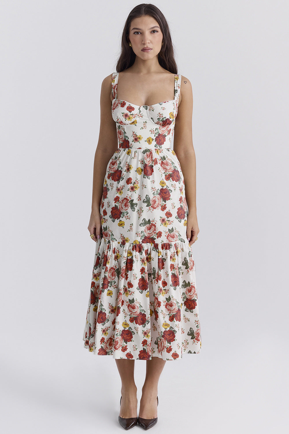 Damer Floral Maxikjole med skulderfri design og voluminøs nederdel Stilla