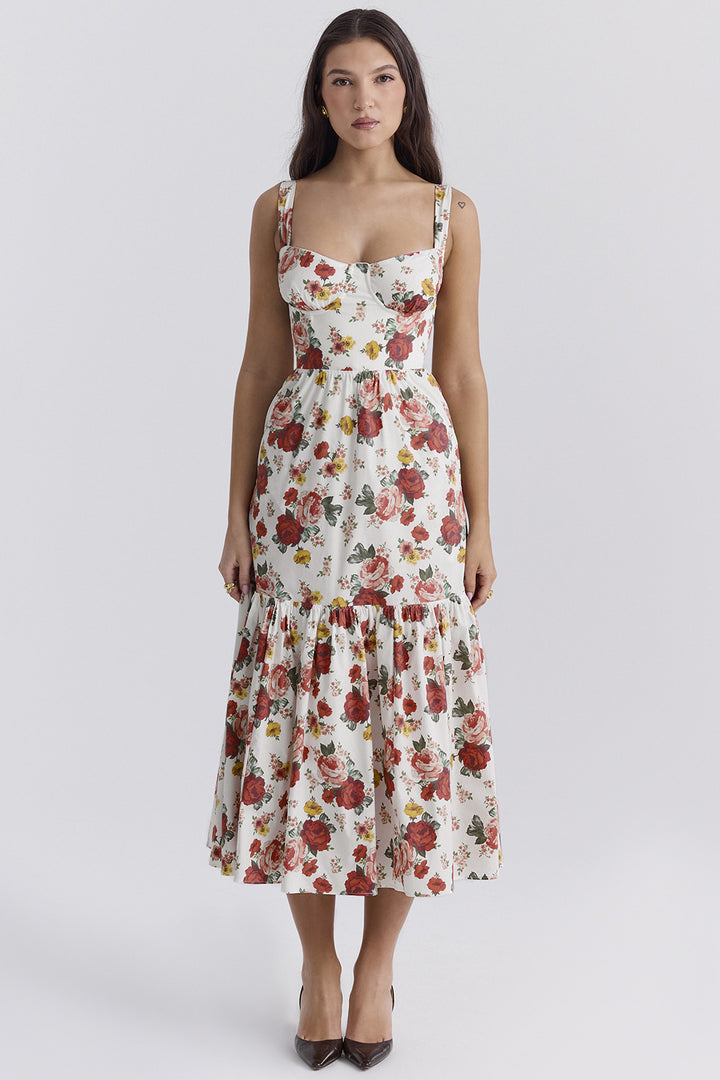 Damer Floral Maxikjole med skulderfri design og voluminøs nederdel Stilla