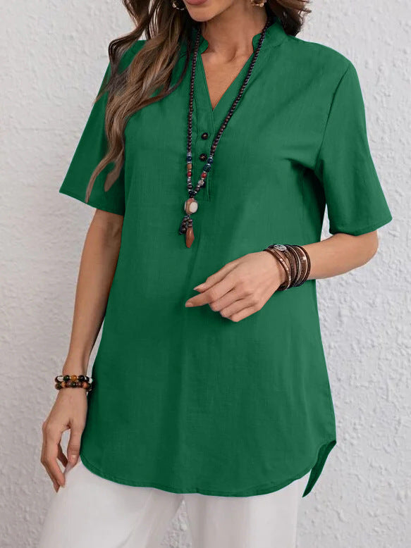 Dame Inklusive Ståkrave Bluse med Knapdetalje Stilla
