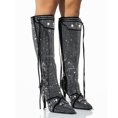 Femme Strass-besatte Stiletto Over-knæ Støvler Stilla