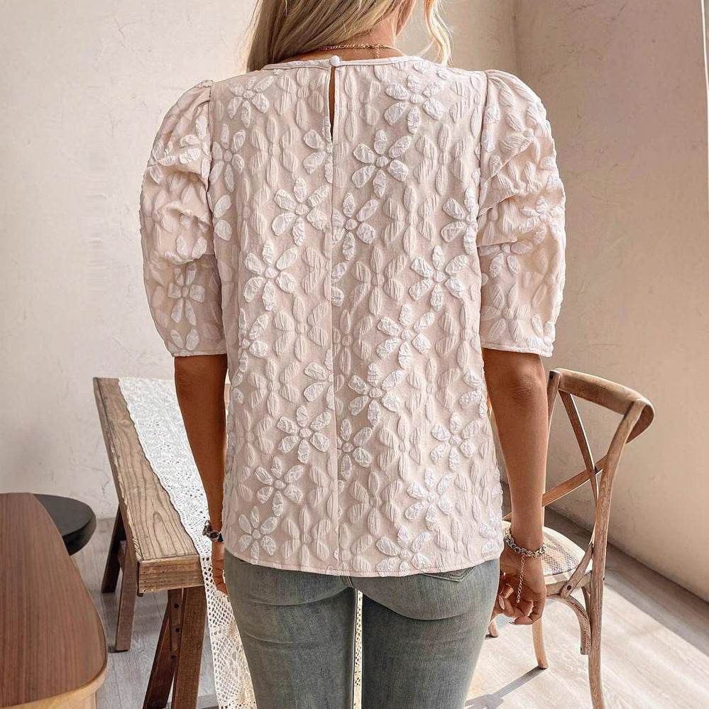 Dame Pufærmet Bluse-shirt med floral relief Stilla