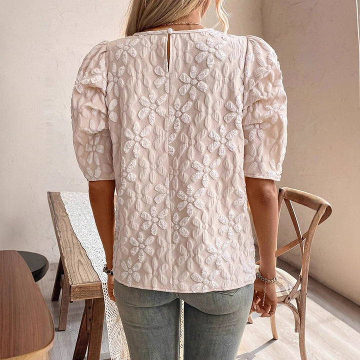 Dame Pufærmet Bluse-shirt med floral relief Stilla