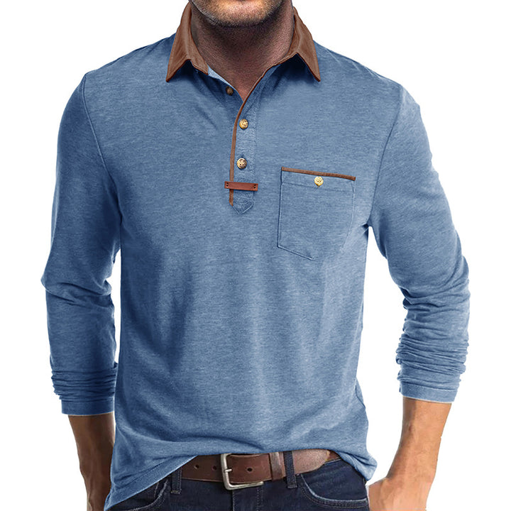 Herrer Langærmet-Henley-Shirt med stilfuld kontrastkrave og elegant brystlomme Stilla