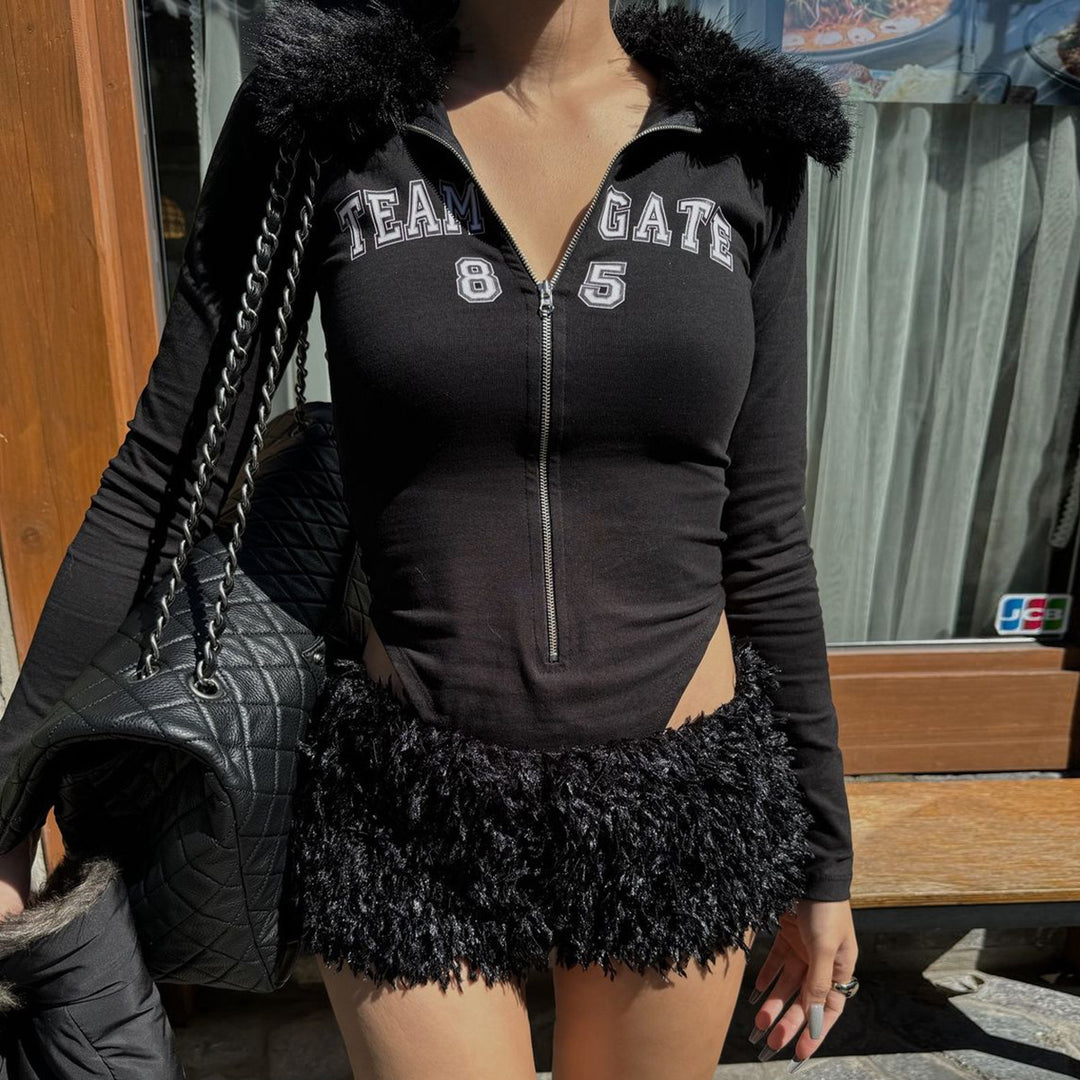 Dame Figurtilpasset Bodysuit med aftagelig plys kant og lynlås Stilla