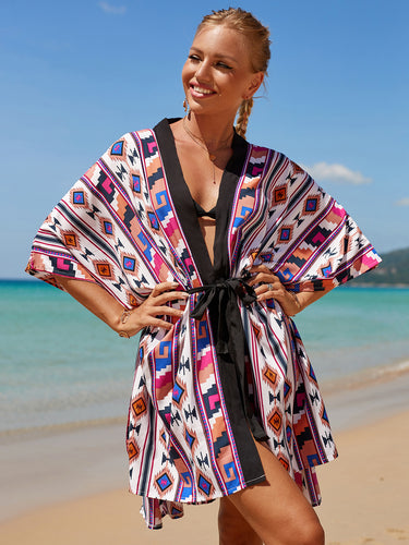 Dame Strandkimono med innovativt geometrisk design og luftig pasform Stilla